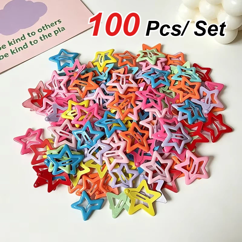 100 PCS Bright Mixed Color Star Hair Clips, Candy Colored Pentagram Hair Clips, Bohemian Style Headwear, Y2k Style Accessories