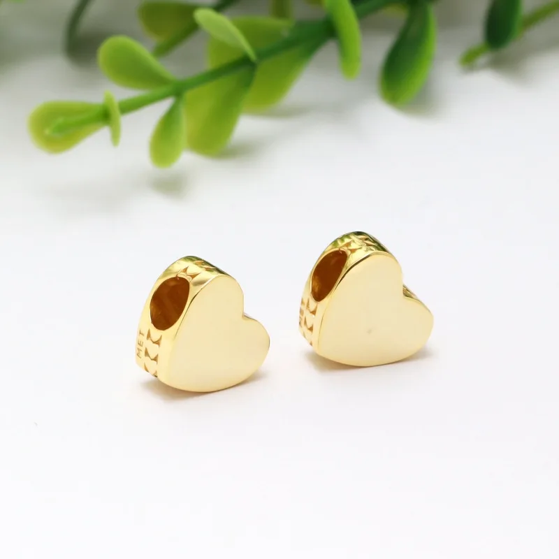 

New Original 925 Sterling Silver Bead Gold Color Classic Heart Love Charm Fit Pandora Bracelet DIY Women Girl Jewelry Dropship