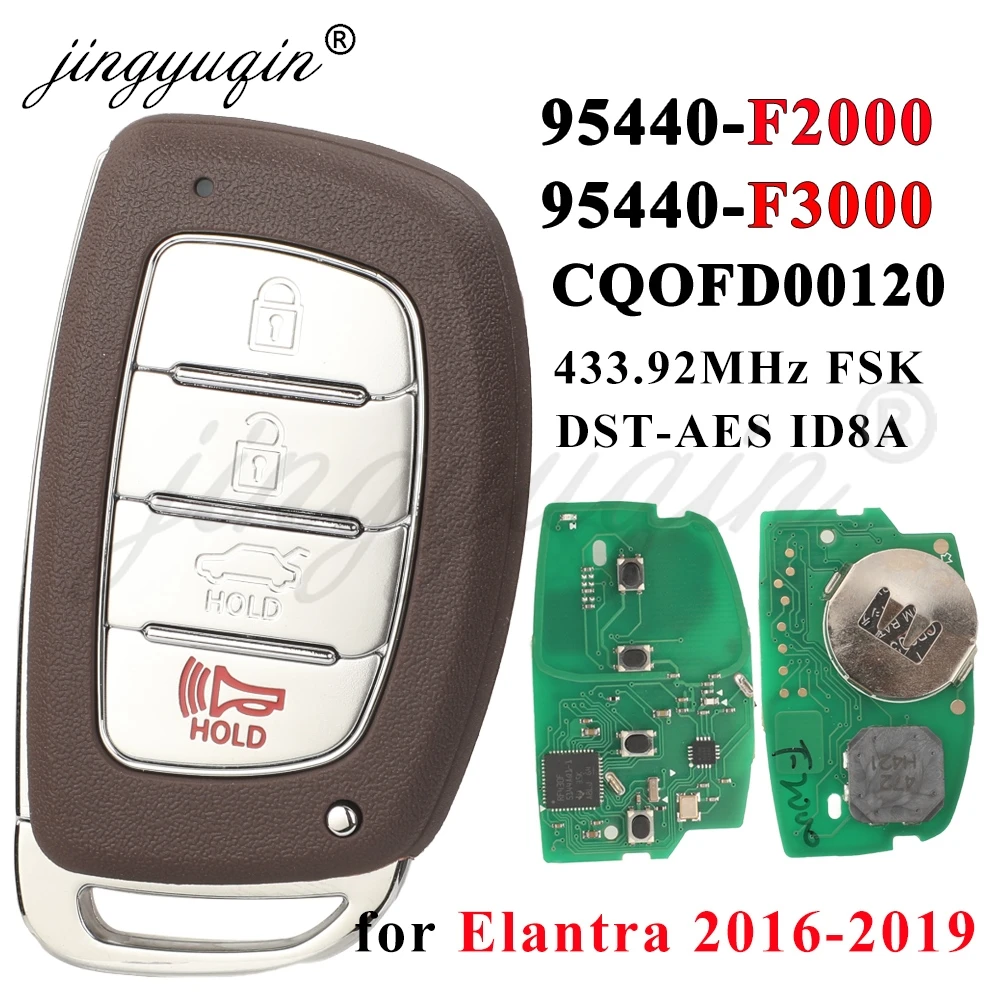 jingyuqin Remote Smart Keyless For Hyundai Elantra 2016 2017 2018 Car Key 433MHz Fsk 8A CHIP CQOFD00120 95440-F2000 95440-F3000