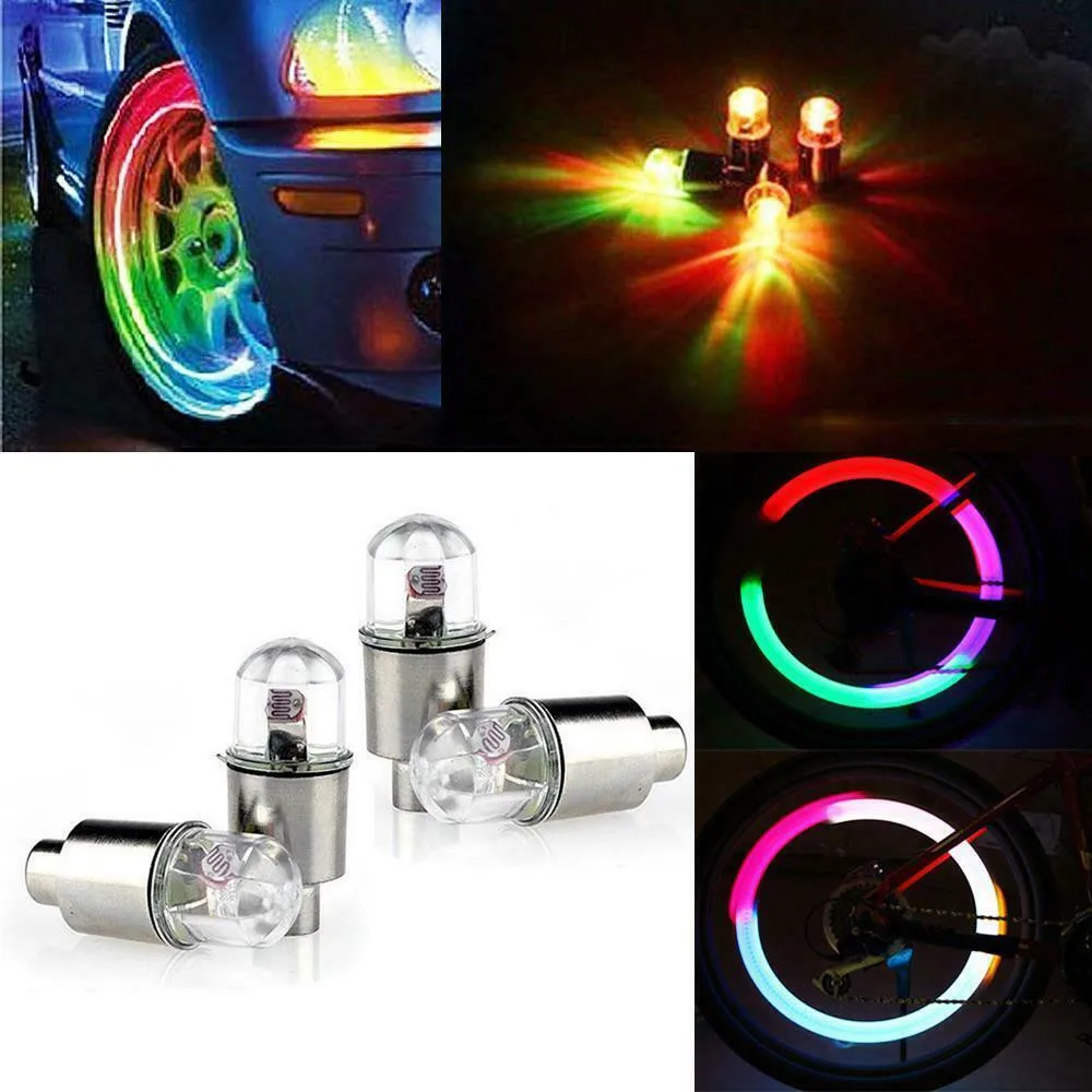 

2pcs Colorful Car Tire Valve Caps LED Car Motorcycle Cycling Wheel Lantern Spokes Hub Tyre Lamp LED Lights Cap Cover