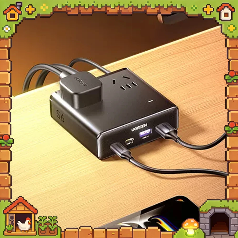 UGREEN 45868 Desktop Charging Station S6 65W Max GaN PD Fast Charger Power Strip 2 USB-C 2 USB-A 4 CN AC Outlets 1.4m Cable