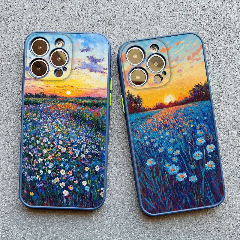 Ästhetische Schönheit Sonnenuntergang Blumenfeld Handyhülle für iPhone 17 Pro Max 16 13 12 Mini 11 Pro Max 14 15 Plus Pro Max XS X XR Hüllen – Detail 10