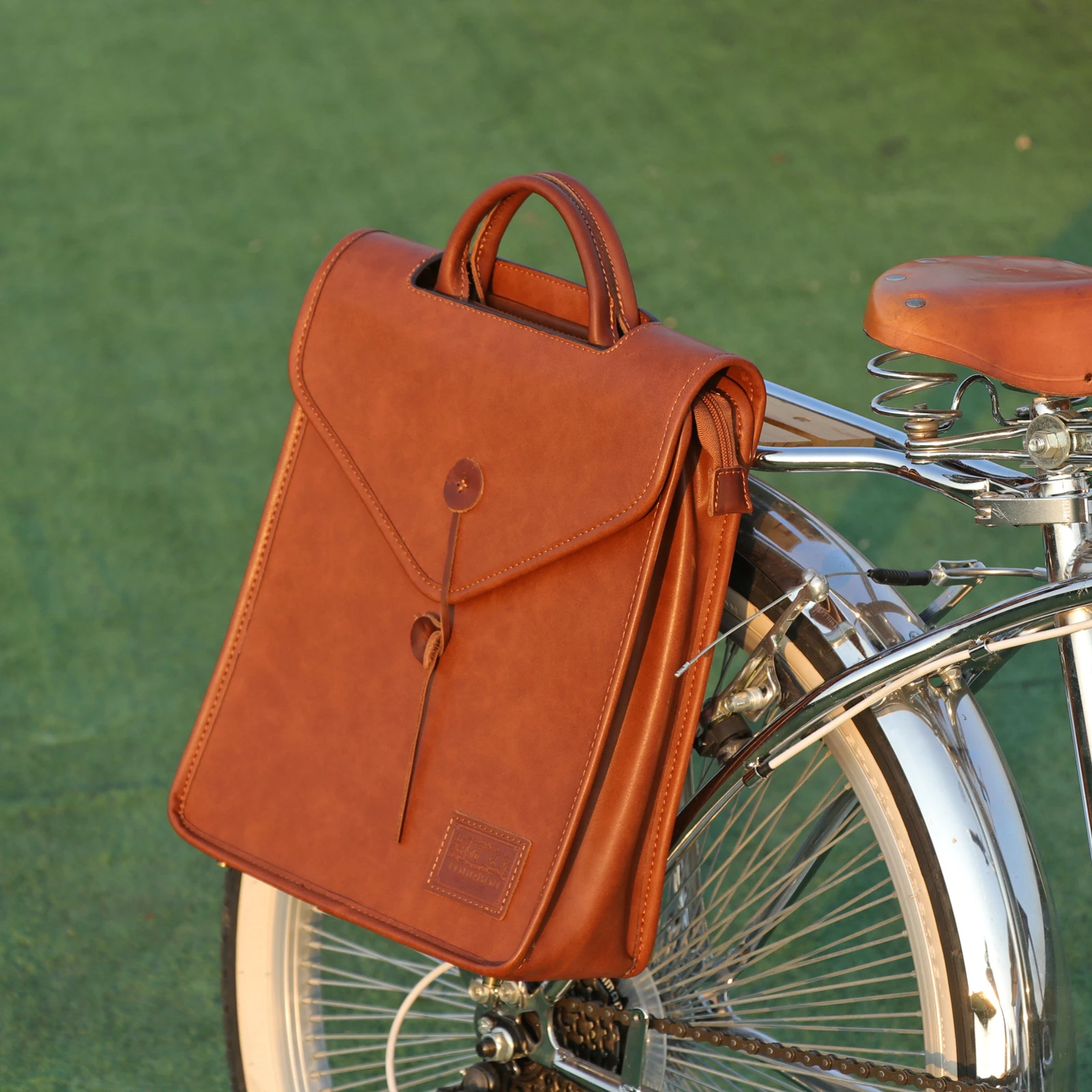 Tourbon Vintage Bicycle Pannier Bag Bikepack Rear Seat Backpack Microfiber Leather Handbag Briefcase City Tote Cycling Commuting