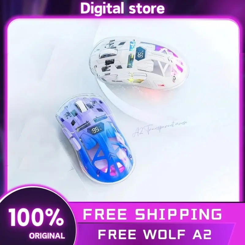 

Free Wolf A2 Gamer Mouse Wireless Mouse 3 Mode 2.4G Bluetooth Mice Lightweight PAW3395 Accessories Gaming For Laptop Gamer Gifts