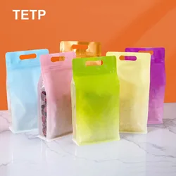 TETP 50Pcs Gradient Food Packaging Bags With Handle Side Transparent Dried Fruit Cookies Nuts Tea Seal Storage Ziplock Bag