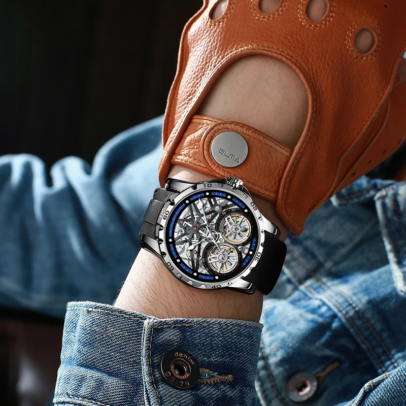 Mark Fairwhale Neue Männer Automatische Uhren Doppel Tourbillon Männer Mechanische Skeleton Wasserdicht Mode Uhren Relogios Masculino