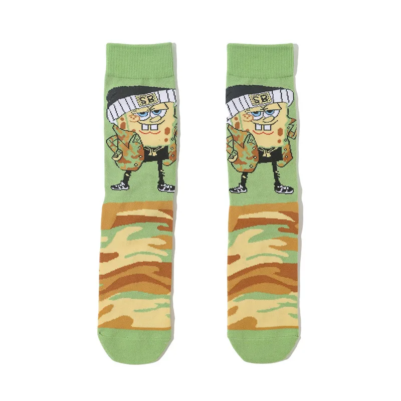 New style Cartoon Spongebob Socks Anime Knitted Cotton Sock Hip Hop Unisex Comfortable Skateboard Happy Socks Tideway Socks