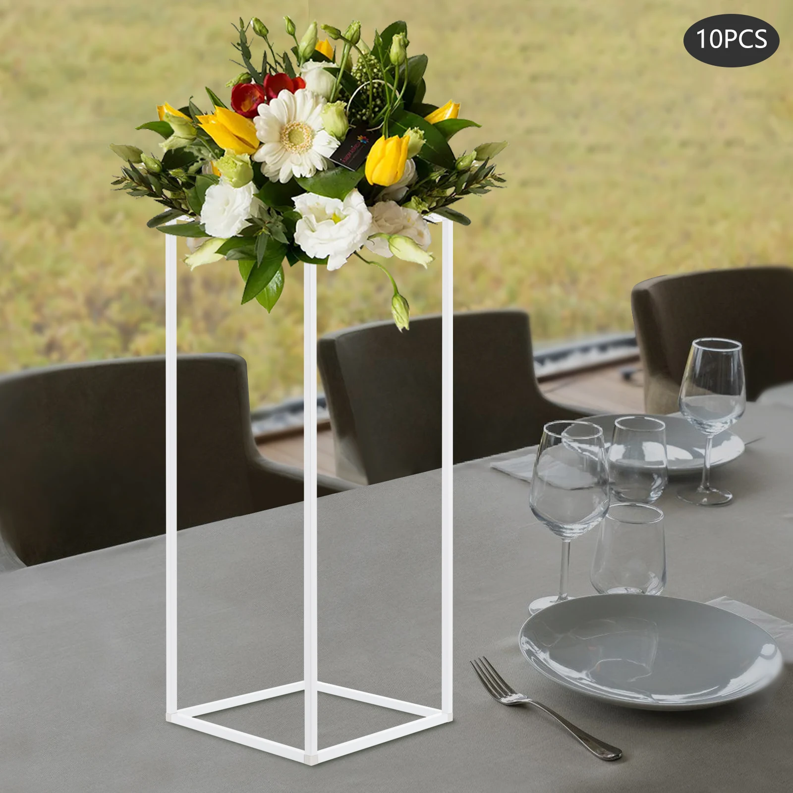 

9.44*9.44*23.62in Metal Wedding Flower Stand with 10 Flower Display Stands and A Hammer Suitable for Weddings, Birthday Parties