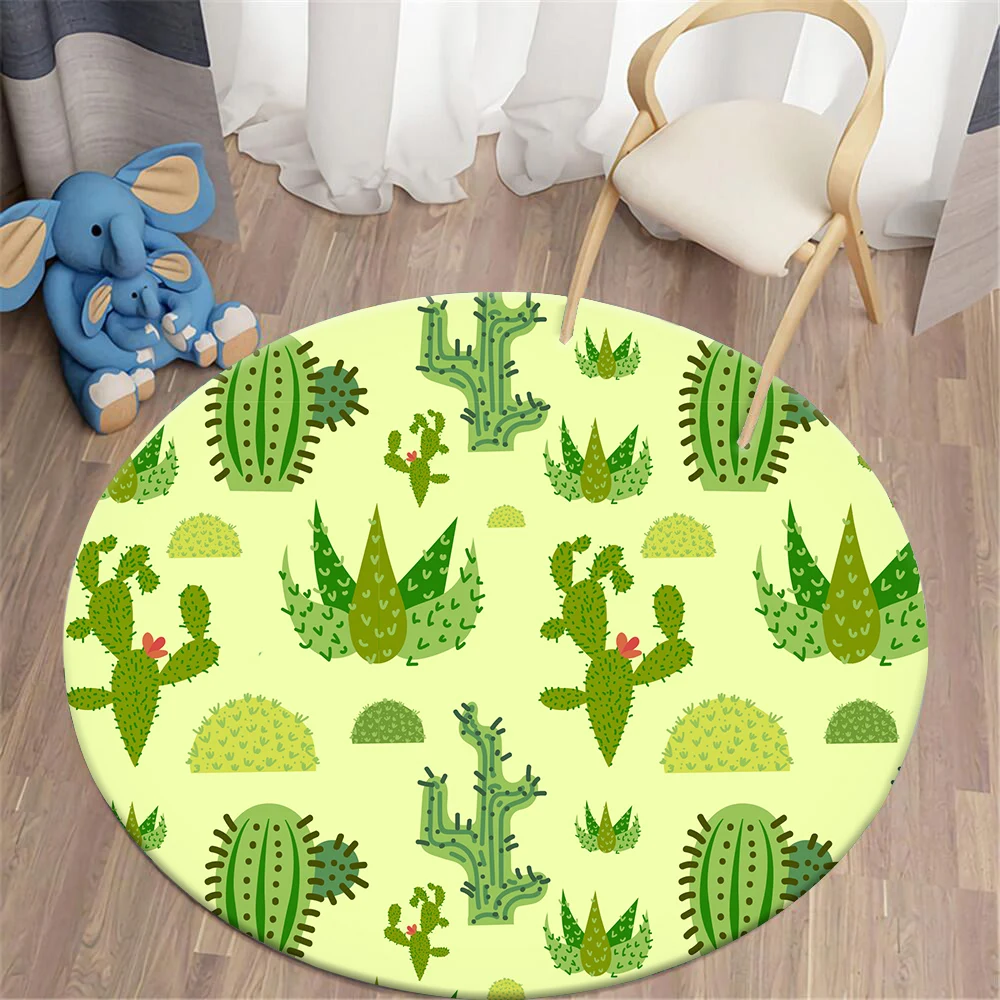 HX Newest Fashion Round Carpet Desert Plants Cactus 3D Printed Carpets for Living Room Flannel Bedroom Area Rug Alfombras