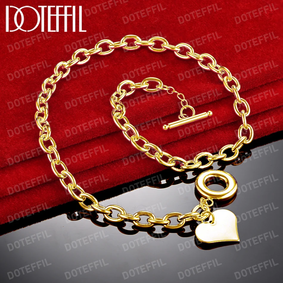 

DOTEFFIL 18K Gold Heart Pendant Necklace Woman Man 18 Inches Chain Wedding Engagement Party Jewelry