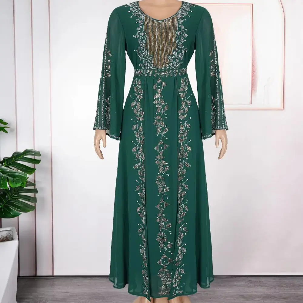 

Muslim Women Maxi Dress Abaya Dubai Luxury Diamonds Evening Gown Turkey Kaftan Islam Clothing Caftan Marocain Femme Robe Vestido