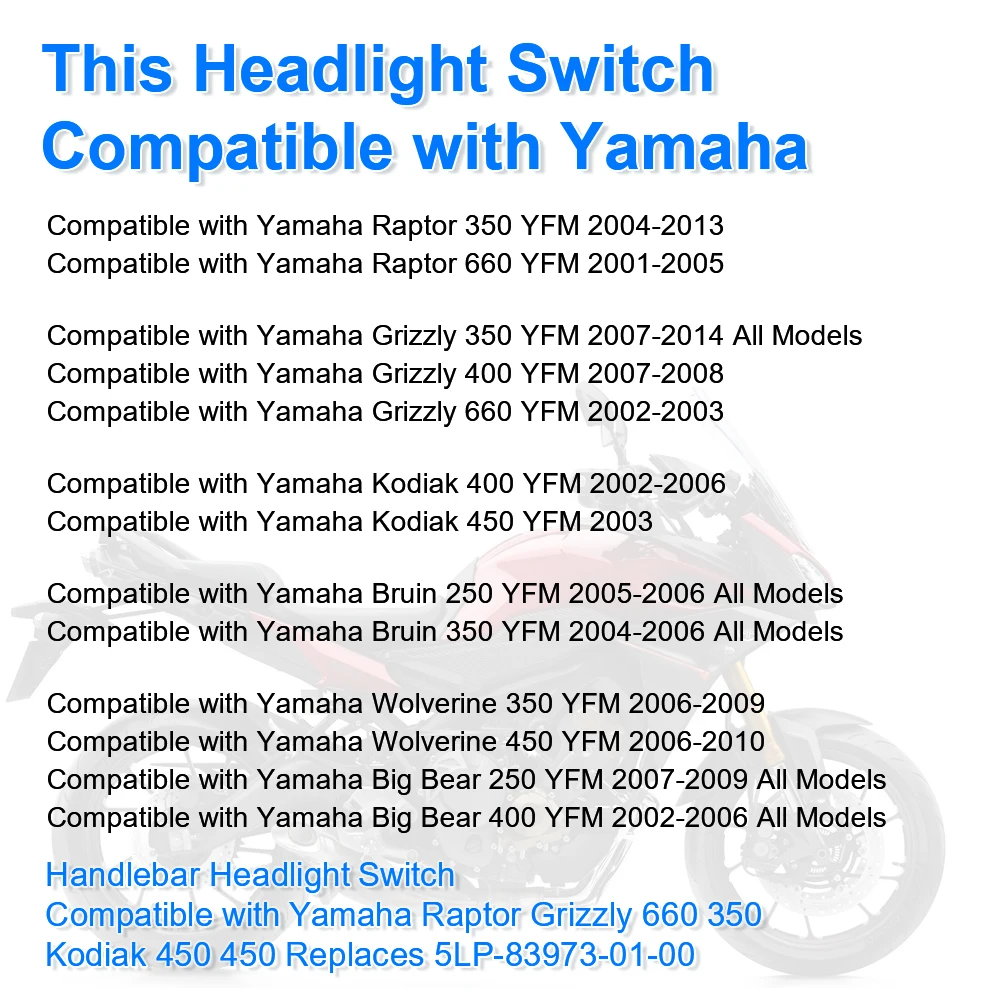 For Yamaha Handlebar Headlight Starter Switch For Raptor 350/660 Grizzly 350/400/660 Kodiak 400/450 Replaces 5LP-83973-01-00