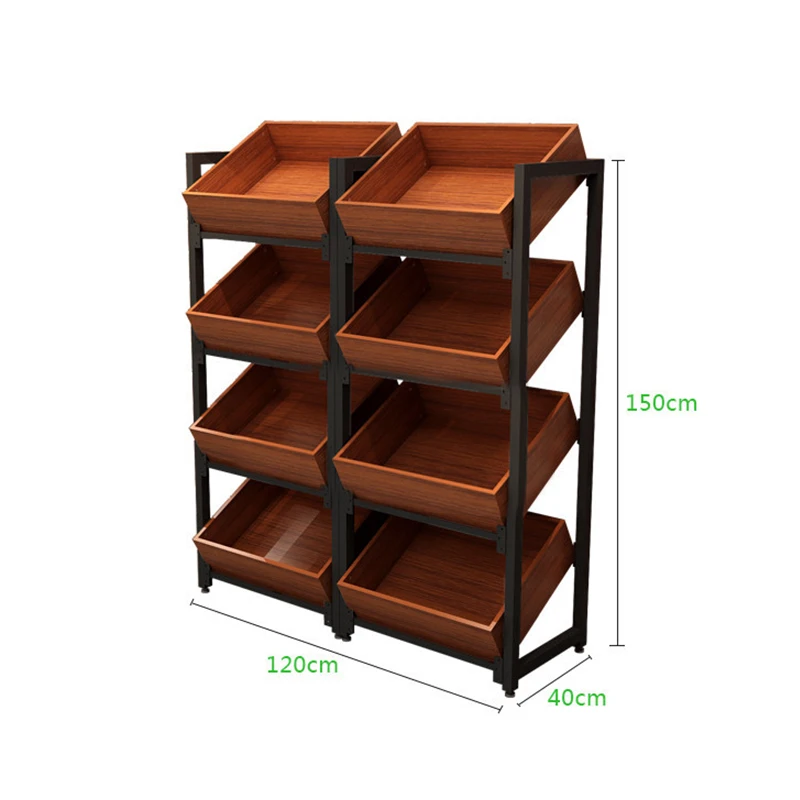 custom,Customized supermarket grocery vegetable and fruit display rack wooden box dried fruit snack display rack