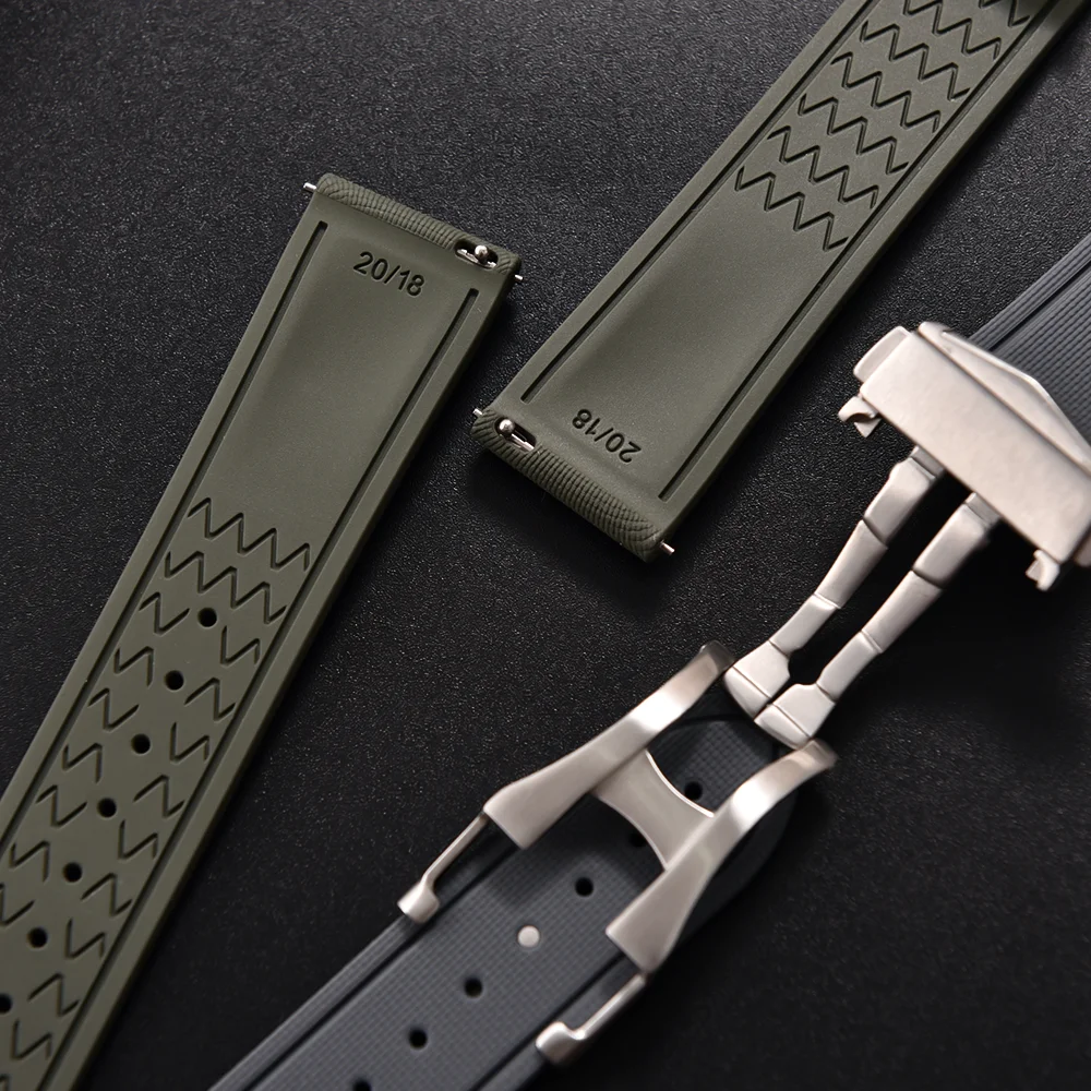 Fit For Cartier Tank Santos Omega Swatch Universal 20mm 21mm 22mm Quick Release FKM Rubber Watch Strap With Omega Folding Buckle