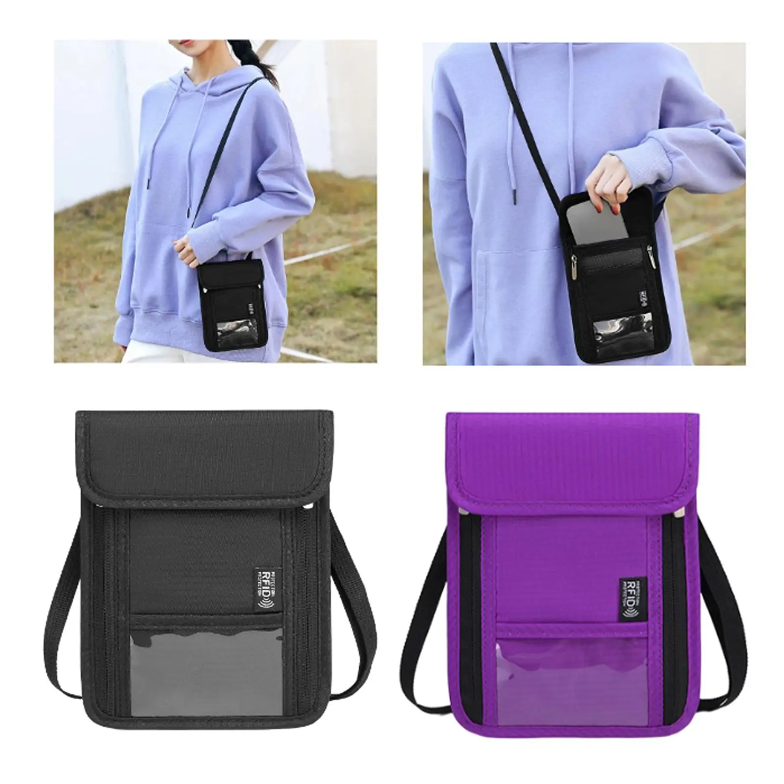 

RFID Blocking Neck Pouch with Adjustable Strap Lightweight Travel Shoulder Bag for Birthday Gift Dating Business Trips