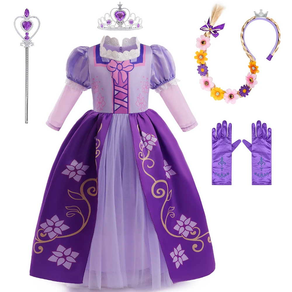 

2025 Carnival Costume Girl Tangled Disguise Cosplay Rapunzel Fancy Purple Princess Dress With Crown Children's Day Gown Outfit