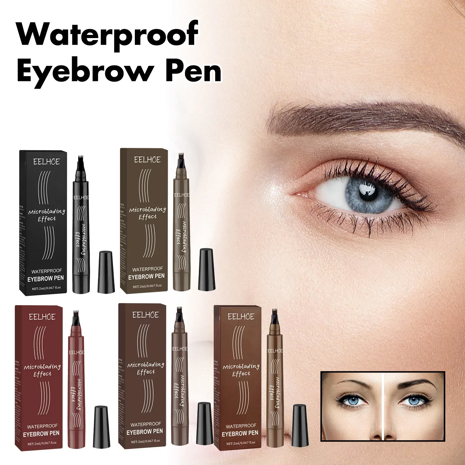 Eelhoe Four-Fork Water Eyebrow Pencil Long-Lasting Waterproof Sweat-Proof Not Smudge Four-Head Liquid Wild Eyebrow Pencil