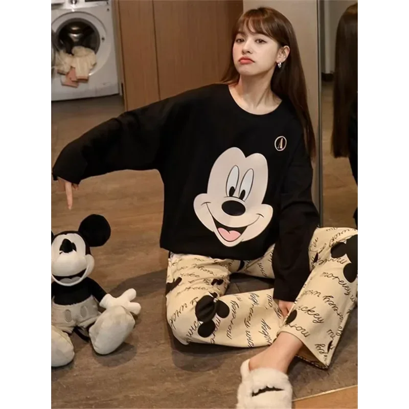 DisneyMickey Mouse Zijden Pyjama Dames Herfst Katoen Lange Mouw Lange Broek Dames Pyjama Pyjama Broek Set Casual Loungewear