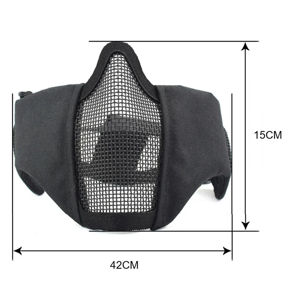 Tactical Airsoft Mask Half Face Paintball Shooting CS Foldable Steel Mesh Mask With Ear Protection Militar Hunting Cosplay Mask