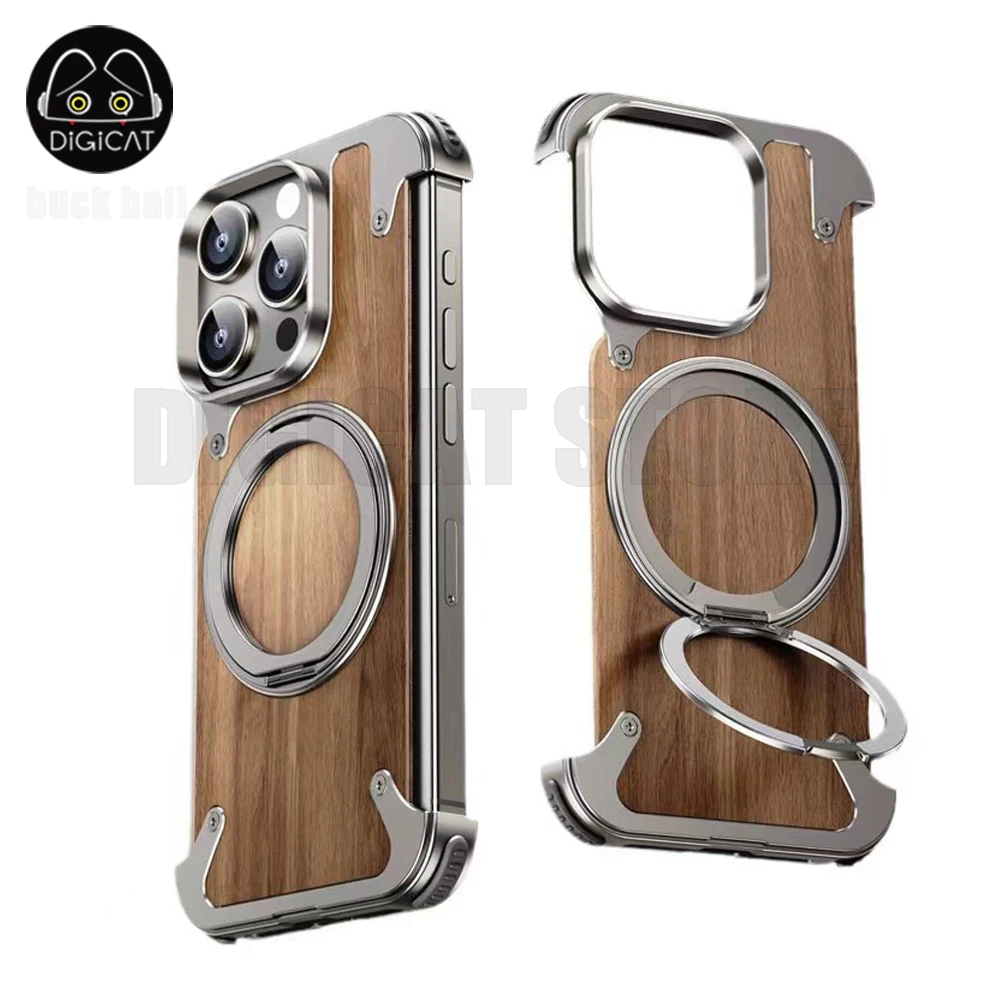 Walnut Phone Case iPhone15 Pro Max Case Magsafe Magnetic Wireless Charging Iphone15 Pro Cover Anti-Drop Metal iPhone Case Gifts