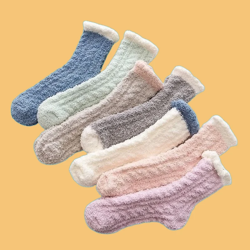 Chaussettes mi-tube respirantes pour femmes, chaussettes de sol en peluche, chaussettes en coton confortables, haute qualité, sommeil, sourire, hiver, 3/6 paires