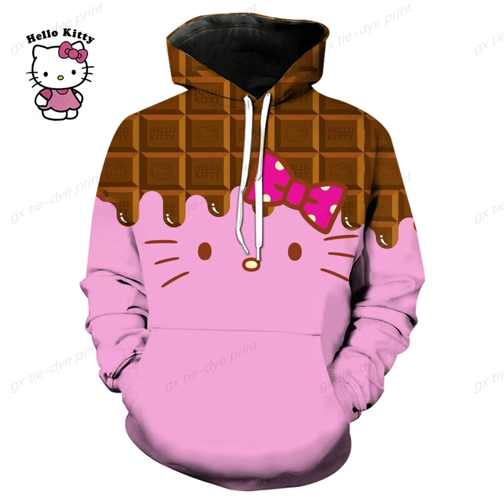 Kawaii Hello Kitty Casual Schattige Print Unisex Hoodie Lente En Herfst Sanrio Cartoon Casual Sport Straatafdruk Hoodie