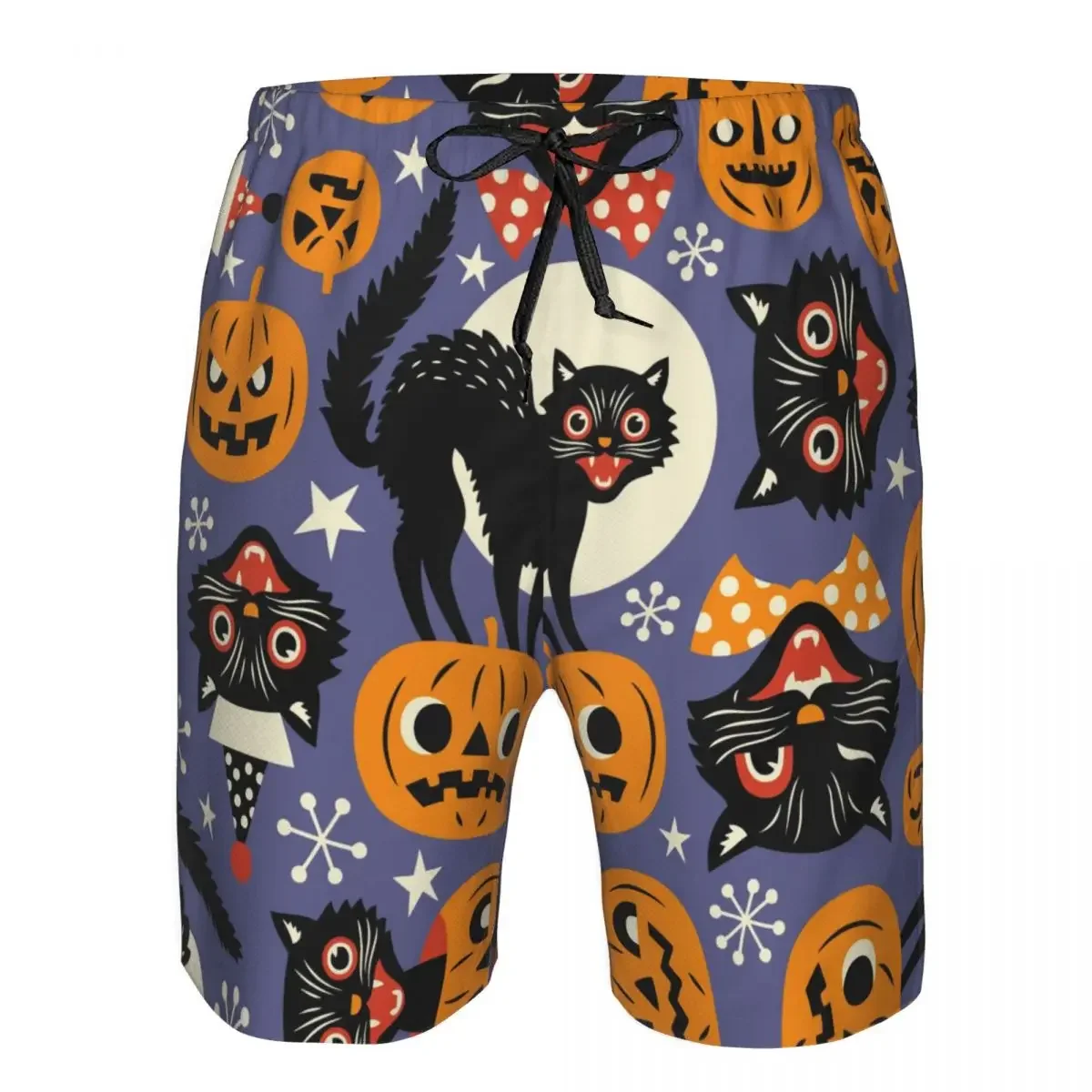 

Vintage Spooky Cats And Halloween Pumpkins Quick Dry Swimming Shorts For Men Swimwear Swimsuit Swim Trunk Bathing Beach Wear