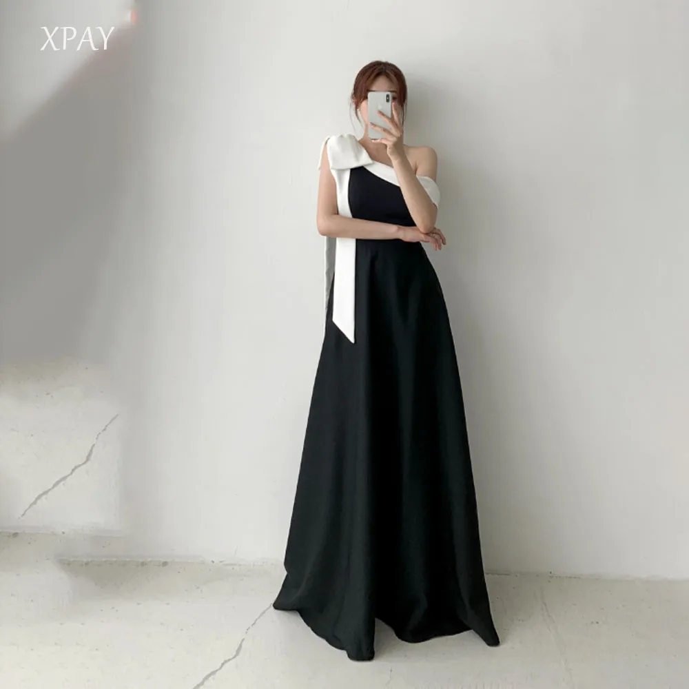 

XPAY Elegant Black and White Evening Party Dress Korea A-line Wedding Women Gowns Event Prom Gowns Floor-Length Customized