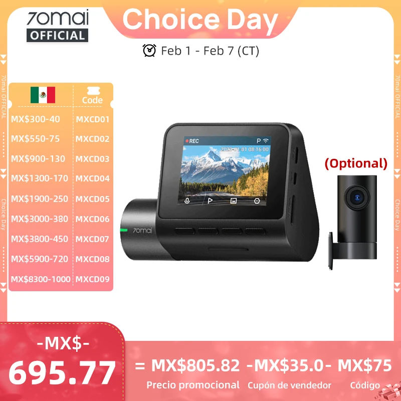 Cámara de salpicadero Global 70mai A200, grabación de doble canal 1080P HDR, pantalla IPS de 2 pulgadas, Monitor de estacionamiento 24H, 70mai, DVR para coche A200, aplicación WIFI 130 °   FOV