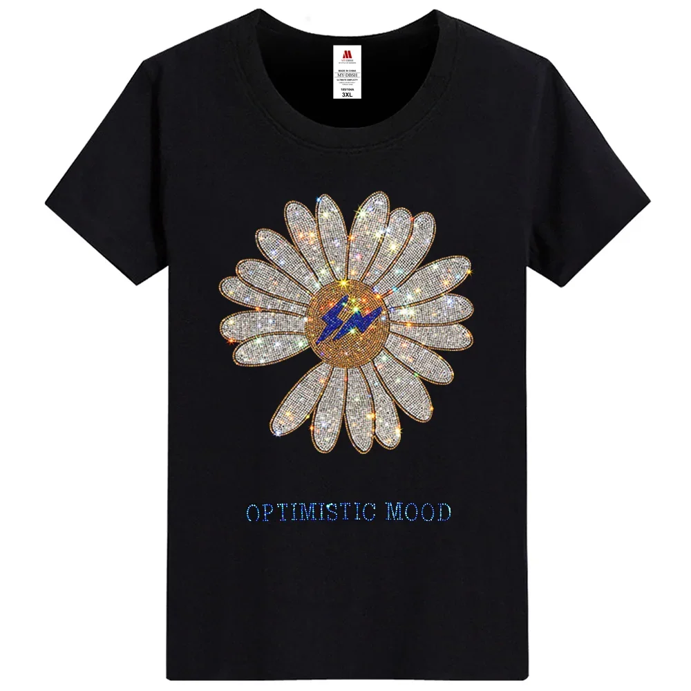 Men\'s Sunflower Sparkle Diamond T-shirts For Men O-neck Design Short Sleeve T shirt Cotton Tops S-5XL Oversize Man clothing