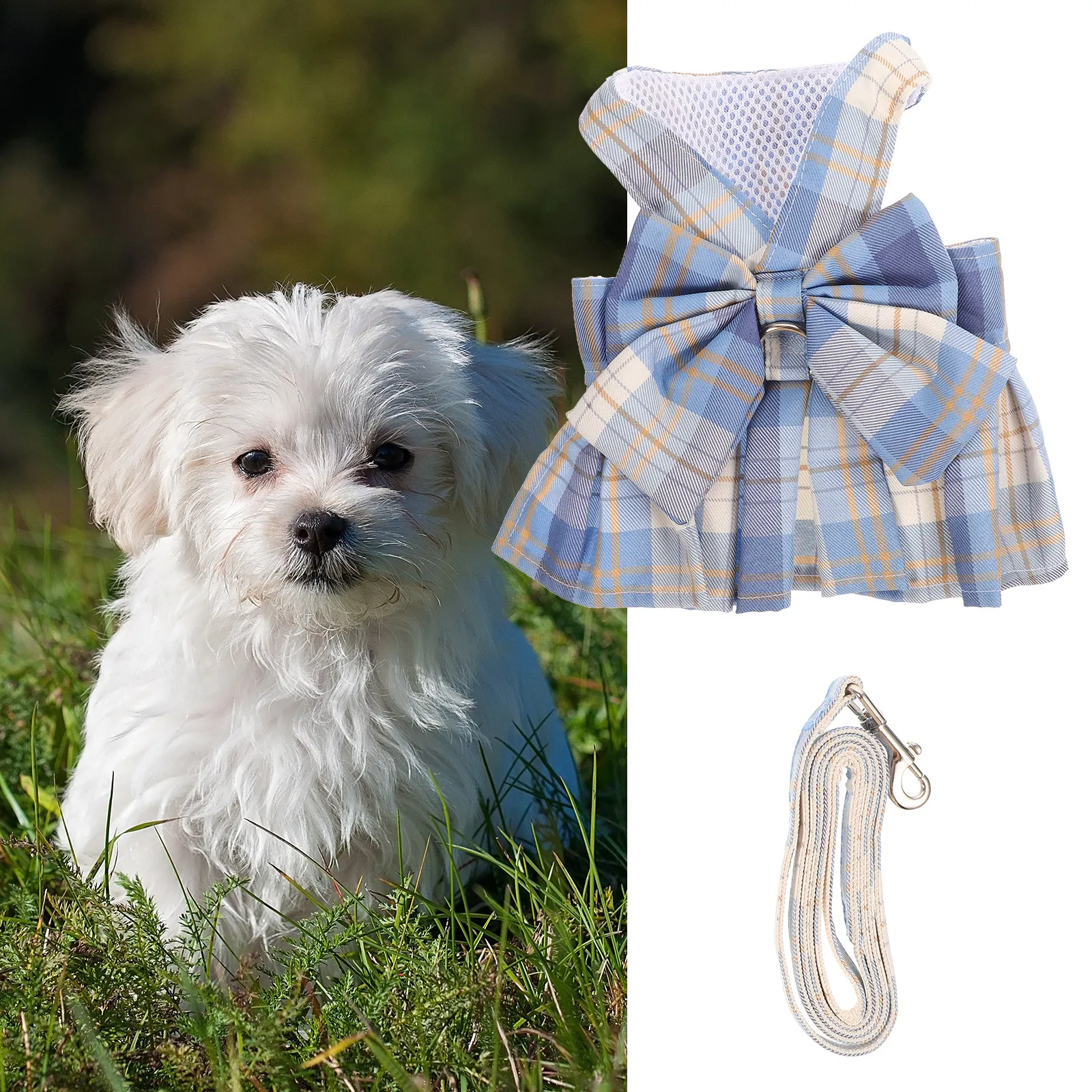 Small Pet Rabbit Harness Leash Set Bow Style Adjustable Flexible for Bunnies Easy on Off Lightweight Compact