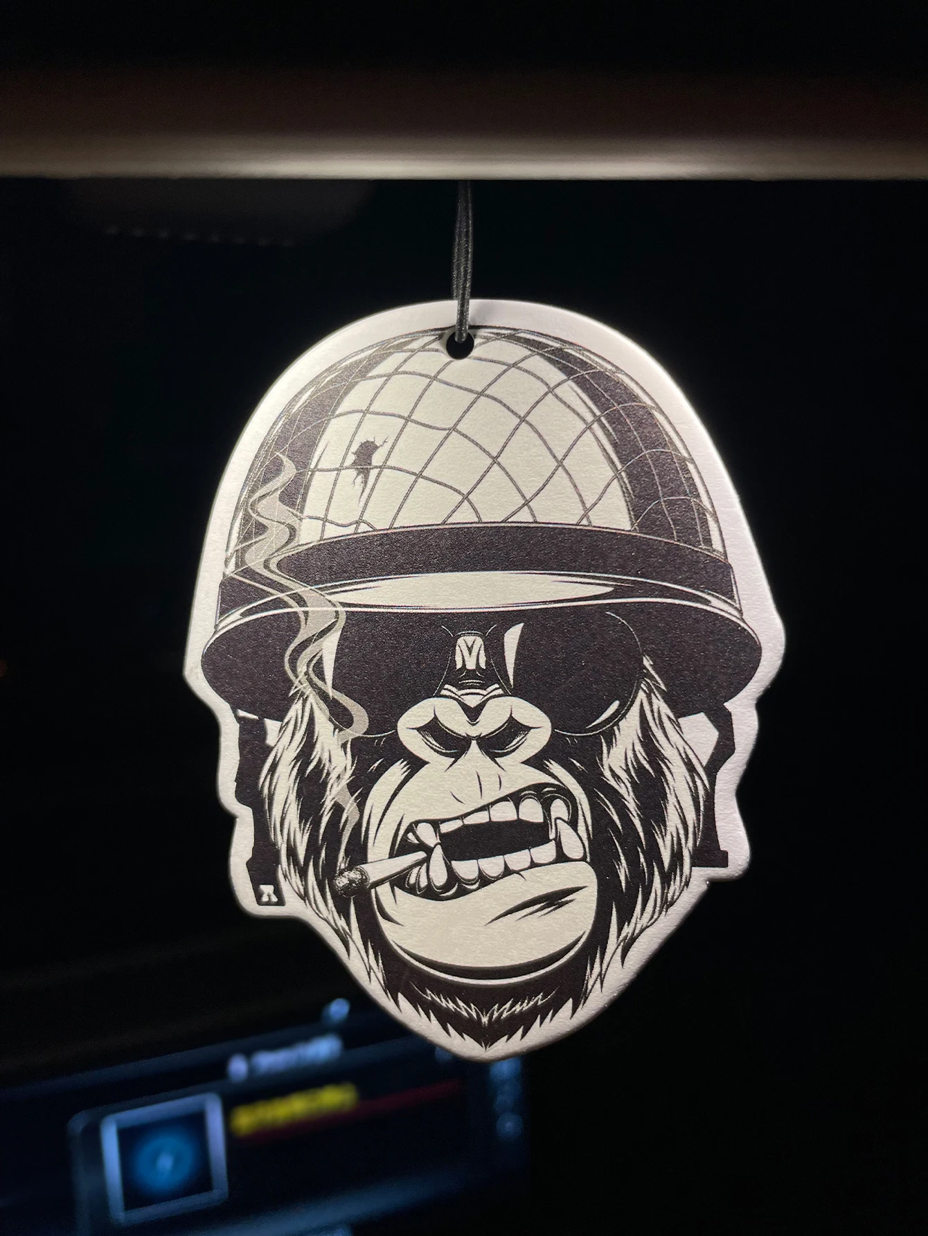 Military Army Gorilla Hanging Car Air Freshener, Cool Black‑White Helmet Sunglasses Gorilla Scented Paper Card, Natural Plant Ex