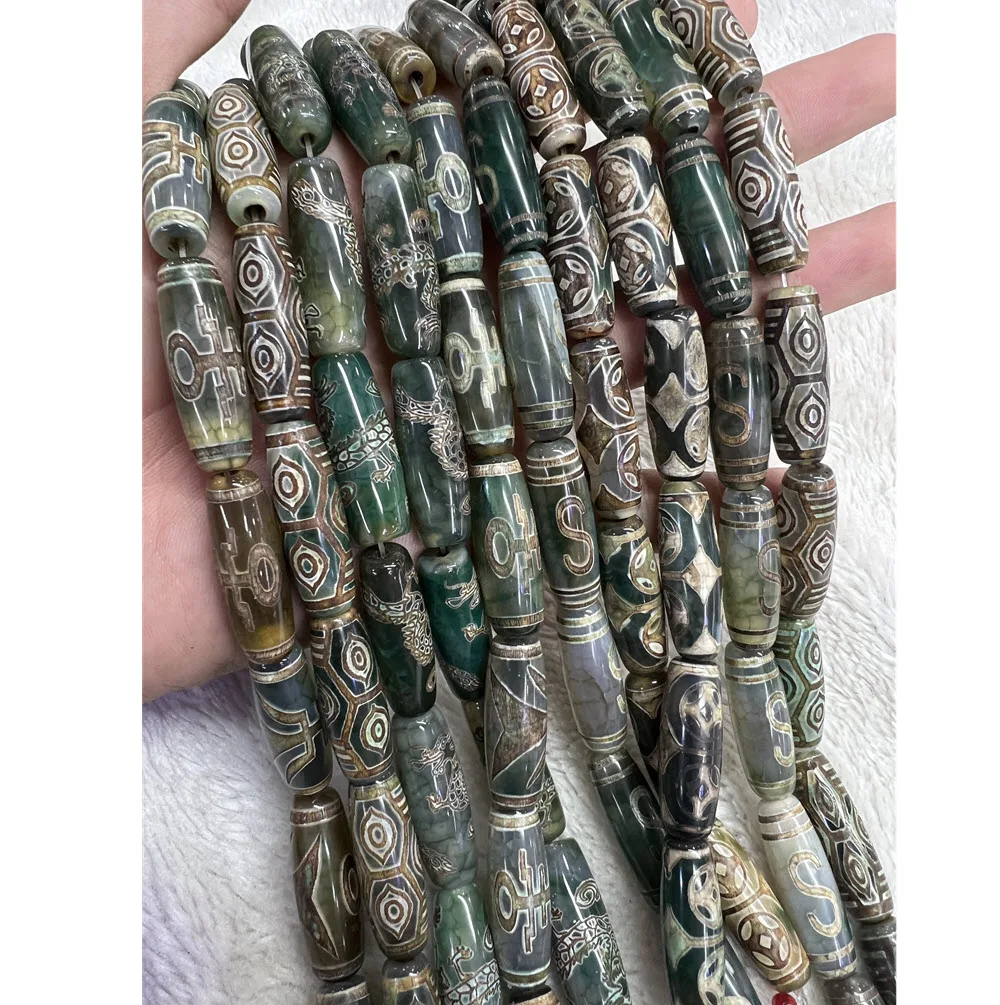 30mm Green Tibentan Dzi Beads 83 Patterns Ancient Stone Beads Antique Bead For DIY Jewelry Making Bracelet Accessories Jewelry