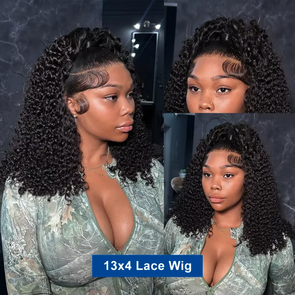 Loose Deep Wave Short Bob Wigs Human Hair 13x4 Deep Curly Short Human Hair Wigs Prepluck Transparent Lace Frontal Wigs For Women