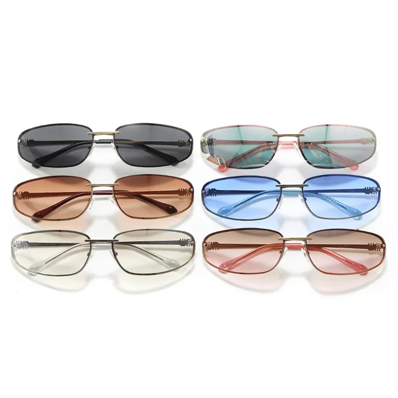 Lunettes de soleil femme 2025 ovales sans monture Y2K de luxe, style rétro premium, pour activités de plein air, cyclisme et conduite