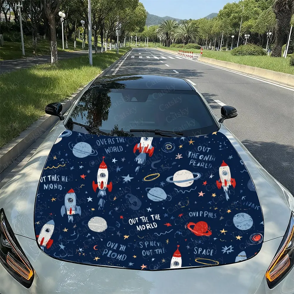 Childhood Space Rocket Car Hood Sticker-self-adhesive PVC Vinyl Film, Waterproof And Scratch Resistant, Easy To Tear And Stick,