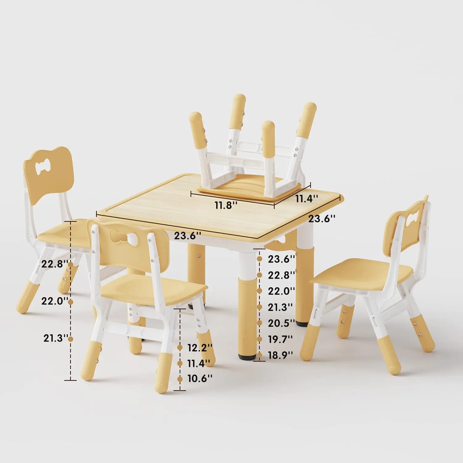 Conjunto de mesa infantil e 4 cadeiras, conjunto de mesa e cadeira para crianças com altura ajustável, mesa graffiti, sala de aula/cuidados diurnos/casa