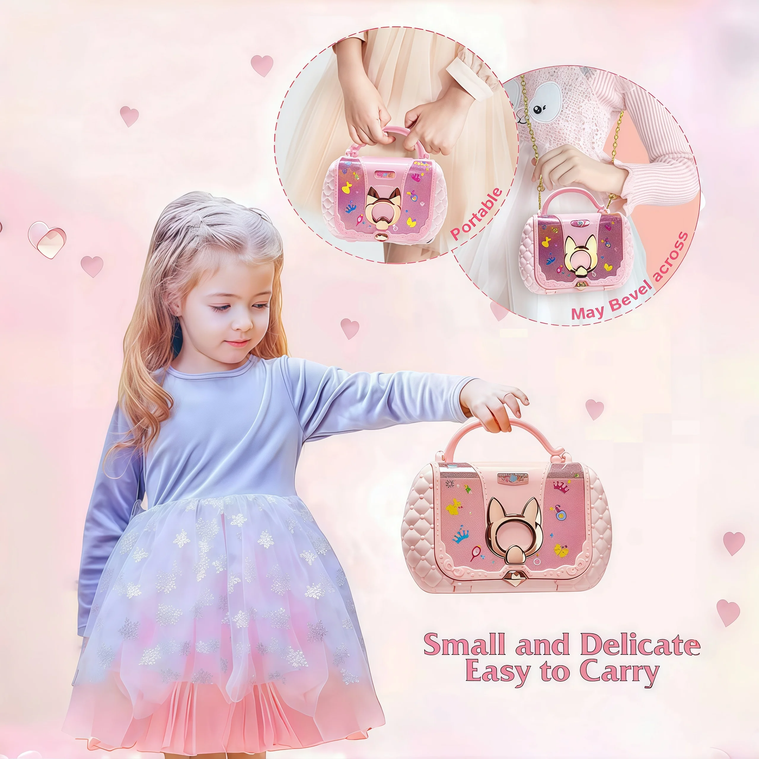 مجموعة مكياج للأطفال، مكياج قابل للغسل، مناسبة للفتيات، مجموعة مكياج منزلية قابلة للغسل، لعبة مع مرآة وصندوق مكياج، هدية عيد ميلاد آمنة غير سامة