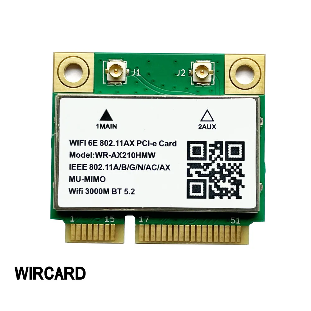 Mini PCI-E WiFi Card AX210 Wlan Network Card  For Win10 WIFI6E 5374Mbps AX210HMW PCI-E Bluetooth 5.2 802.11AX 2.4G/5G/