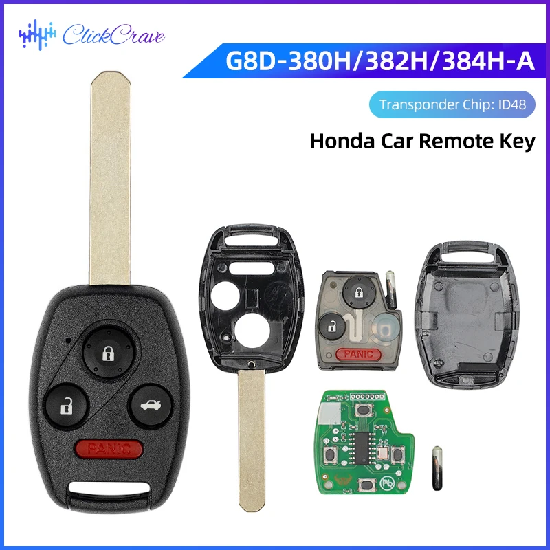 Car Remote Key G8D-380H/382H/384H-A ID48 Auto Key For Honda Accord CRV HRV Fit City Jazz Odyssey Shuttle Civic Accessories