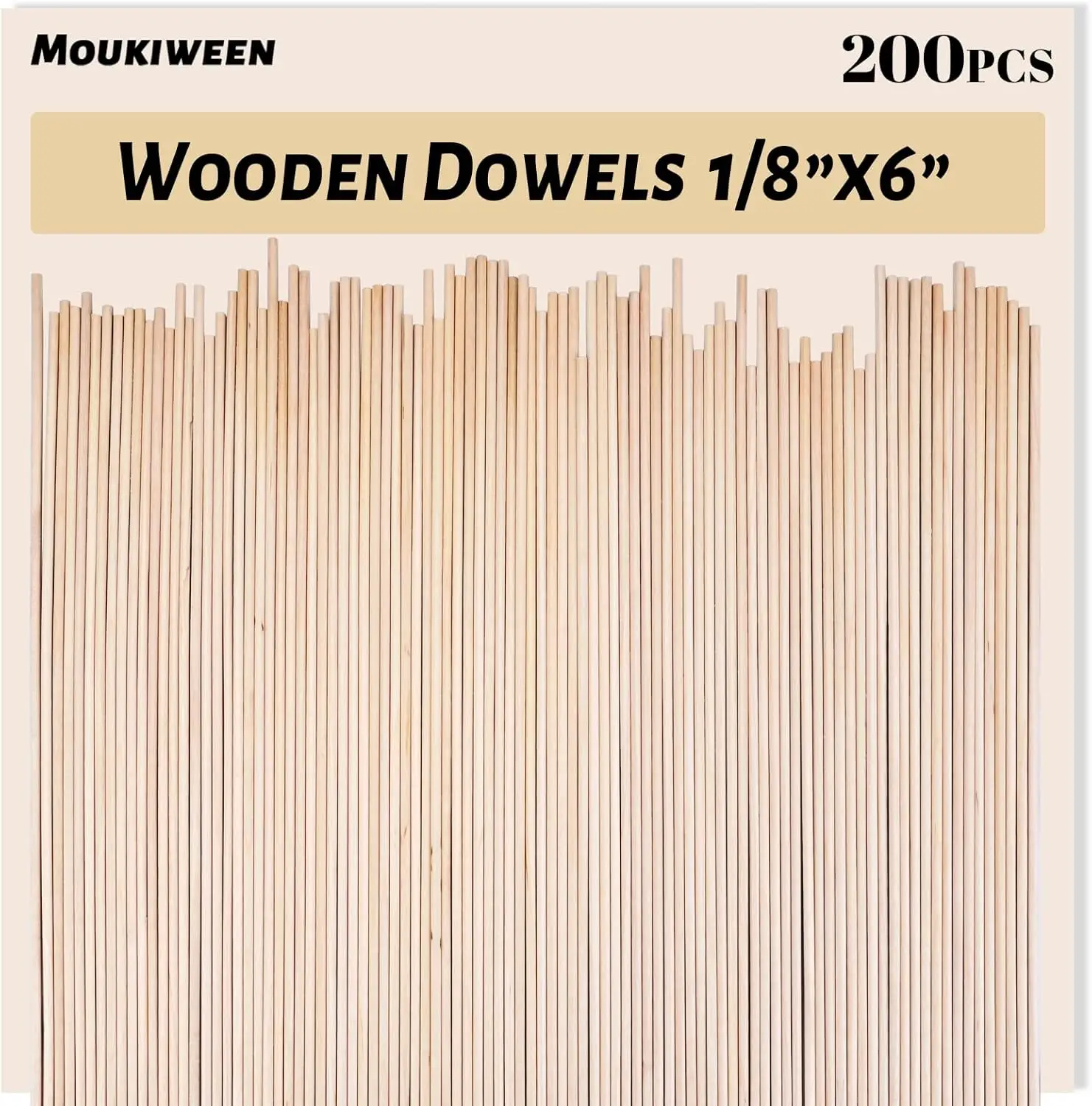 

200PCS 1/8 x 6 Inch Natural Wood Dowel Rods for Crafts, DIY, Cake Support, Party Props