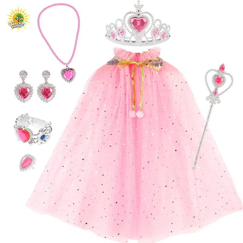 Mädchen Umhang Kinder Schneeflocke Tüll Kostüm Prinzessin Cosplay Karneval Party Outfits Kinder Zauberstab Krone Ring Set Urlaub Geschenk