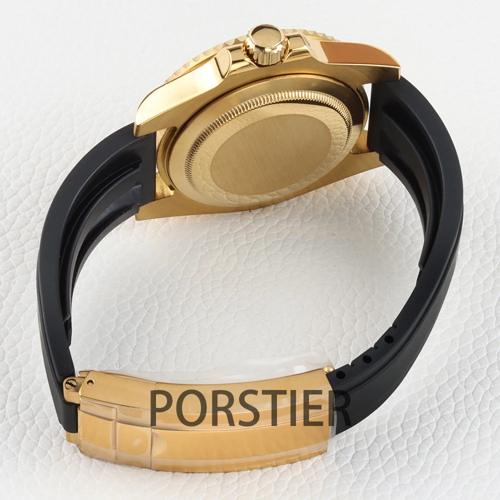 40mm Diver Watch Case for SUB GMT NH34 NH35 NH36 movement 28.5mm Dial Gold pvd Stainless steel Case Sapphire Glass Rubber Strap