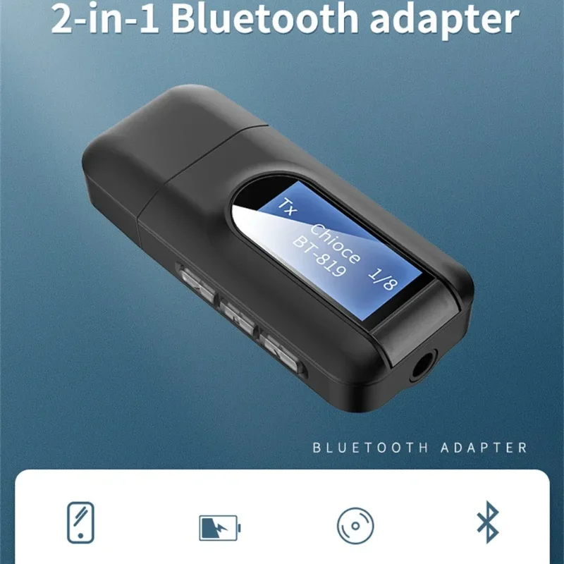 USB Bluetooth 5.0 Audio Transmitter Receiver LCD Display 3.5MM AUX RCA Stereo Wireless Adapter Dongle For PC TV Car Headphones view 2
