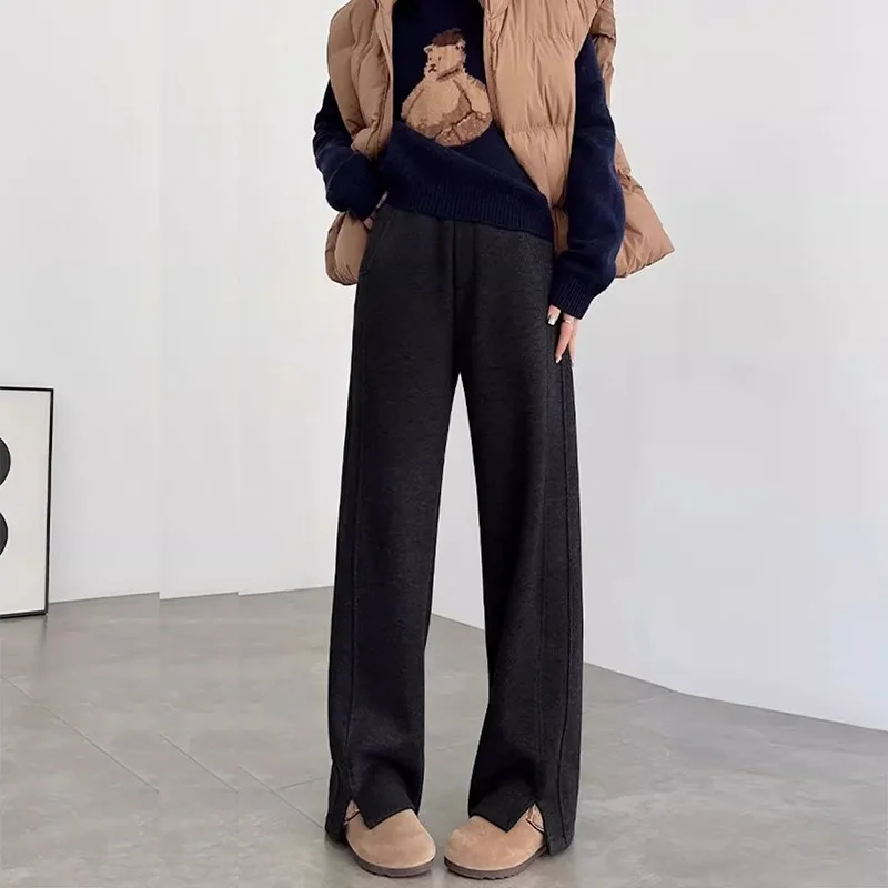 FL Herringbone Pants Women's Staight Pants Autumn Winter High Waisted Casual Office Lady Trousers Thick Suit Pants For Women Y2k