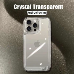 Luxury Crystals Transparent Shockproof Phone Case For iPhone 16 17 12 13 14 15 Pro Max Plus Anti-yellowing Back Cover Clear Case