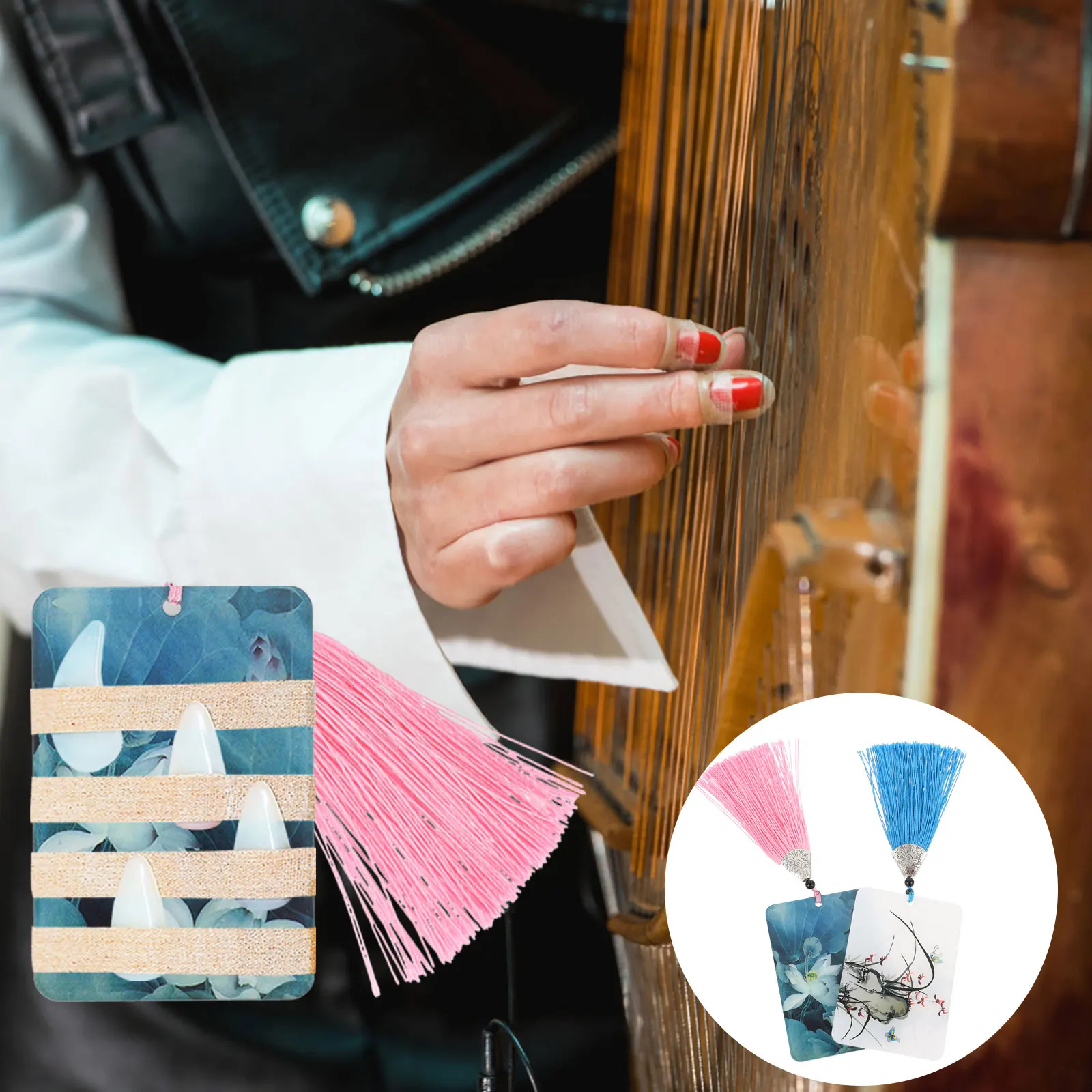 

2 Pcs Nail Storage Board Acrylic Pipa Thumb Guitar Pick Wrap Card Retro Container Natural Stringed Instrument Supply Practical