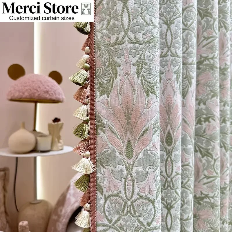 Pink Vine Yarn-dyed Jacquard Fabric High-end Blackout New French Style Niche Elegant and Gentle Curtains for Living Room Bedroom