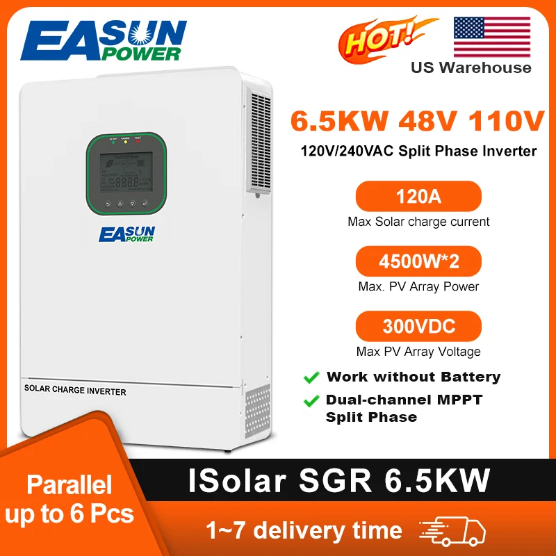 

EASUN POWER 6,5 кВт разделенный фазовый инвертор 110 В гибридный инвертор 48 В 150 А MPPT солнечное зарядное устройство чистая синусоида параллельный инвертор двойной CT
