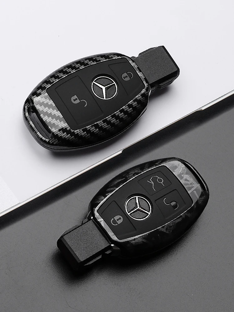 Housse de clé de voiture en Fiber de carbone ABS, pour Mercedes Benz classe A B C E GLS GLA GLK GLC CLS CLA AMG W204 W205 W212 W463 W176